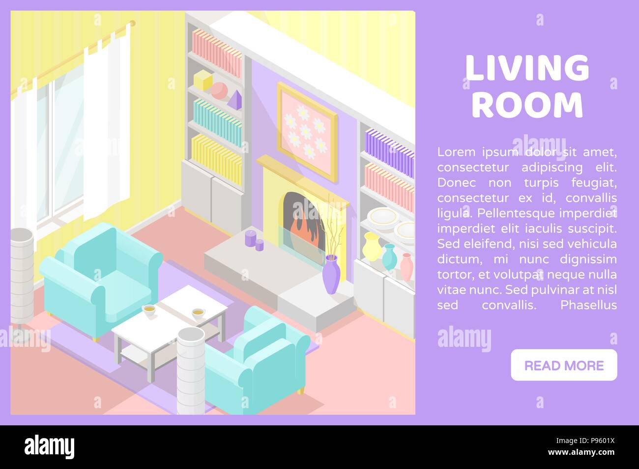 Vector isometric low poly cutaway interior illustartion. Living room ...