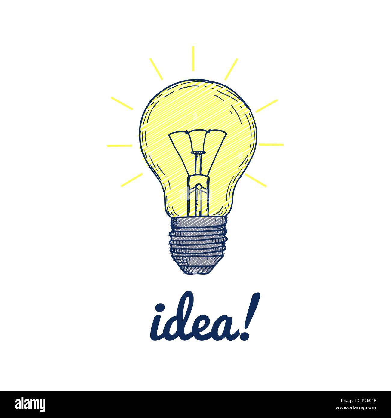 hand drawing light bulb and IDEA word design as concept Stock Photo - Alamy