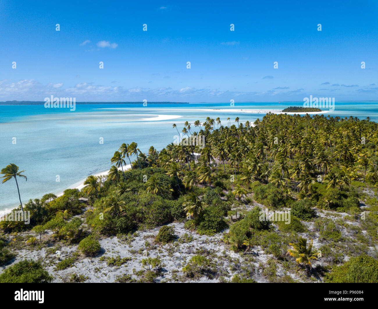 Aitutaki lagoon Polynesia Cook Islands tropical paradise aerial view panorama landscape Stock Photo