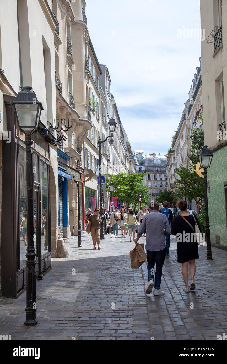Rue des Rosiers Shopping in Paris, France Stock Photo