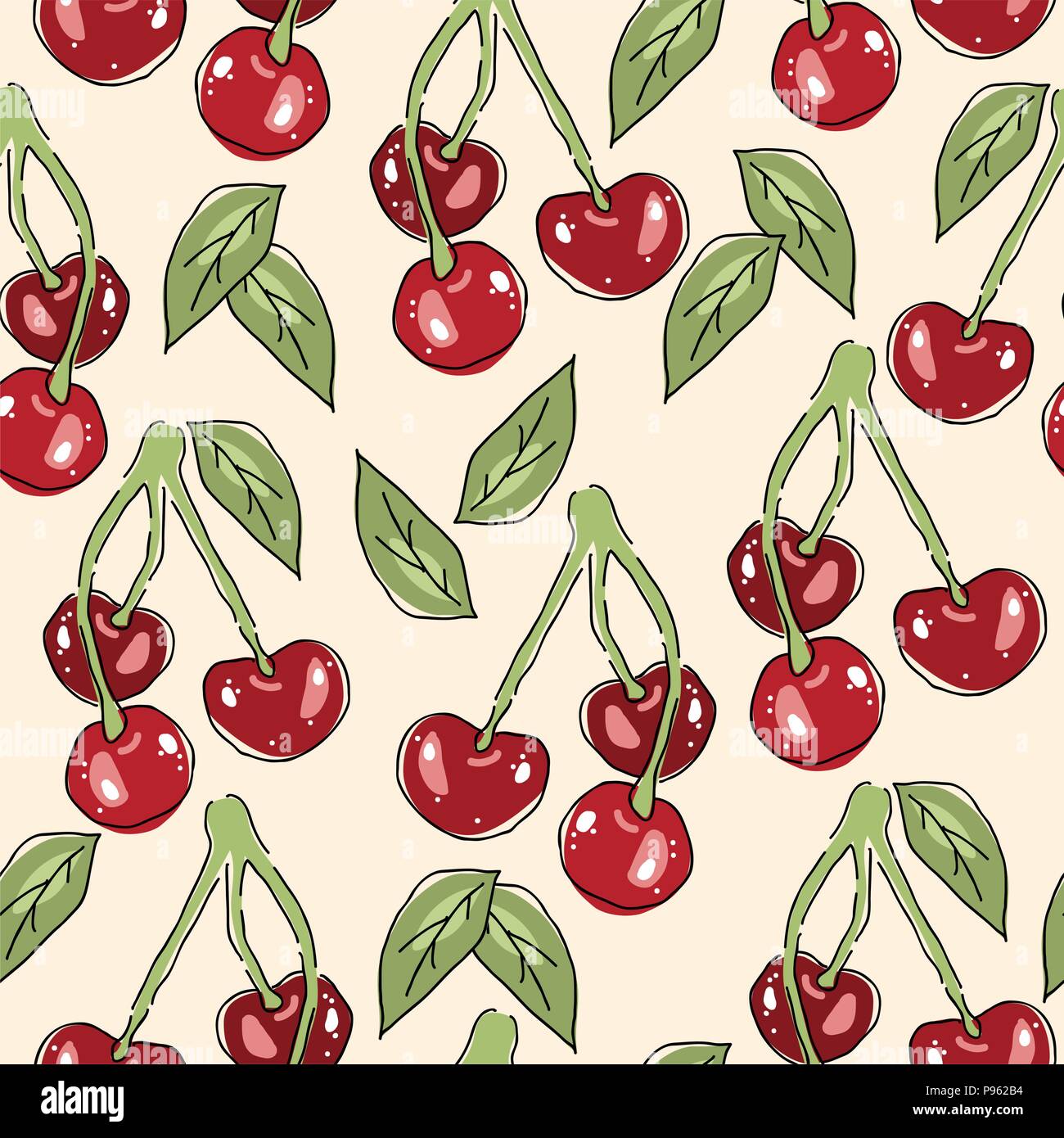 vector seamless pattern with cherry berries. Cherry background Stock ...