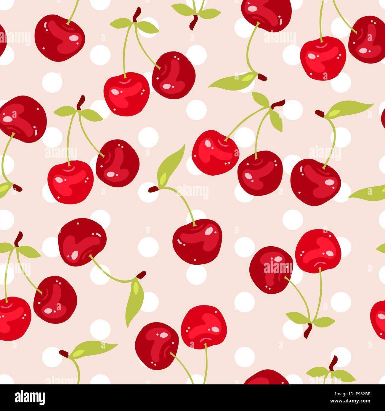 vector seamless pattern with cherry berries. Cherry background Stock
