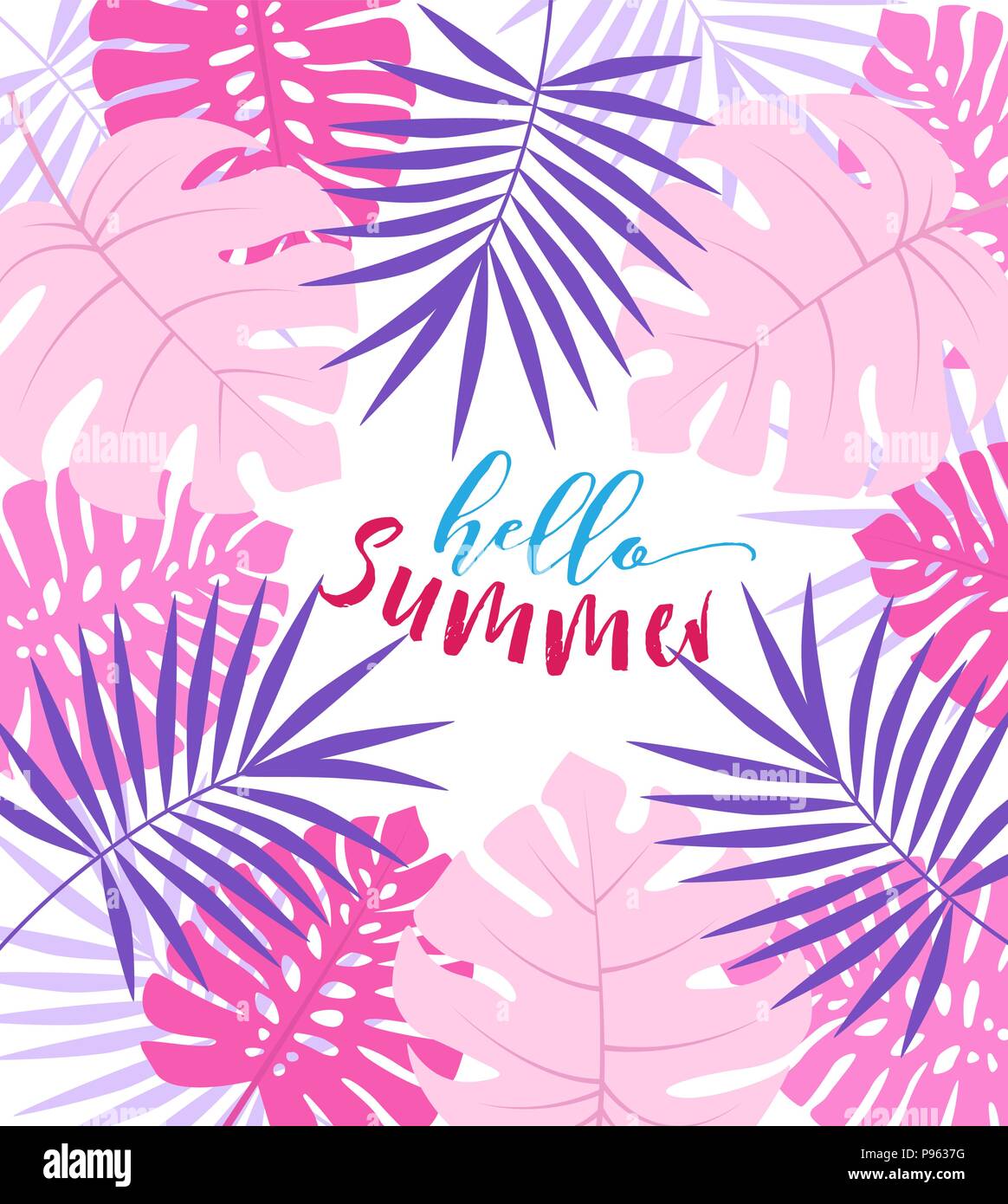 Vector illustration of color palm leaves background. Exotic tree palm ...