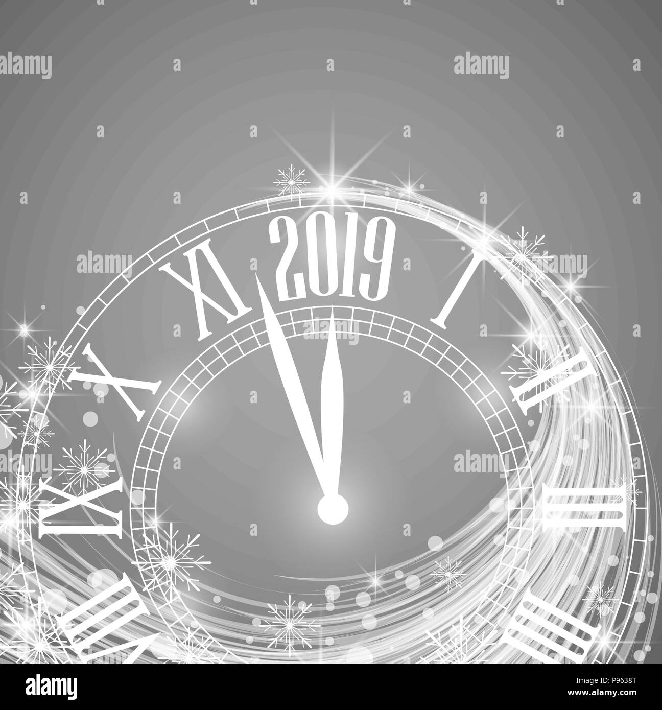 Happy New Year 2019, vector illustration Christmas background with clock showing year Stock Vector