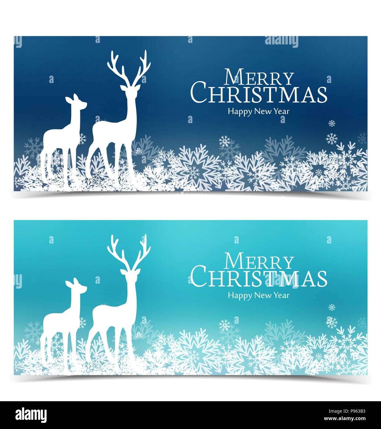 Vector Merry Christmas background with deer and snow. Set of banners ...