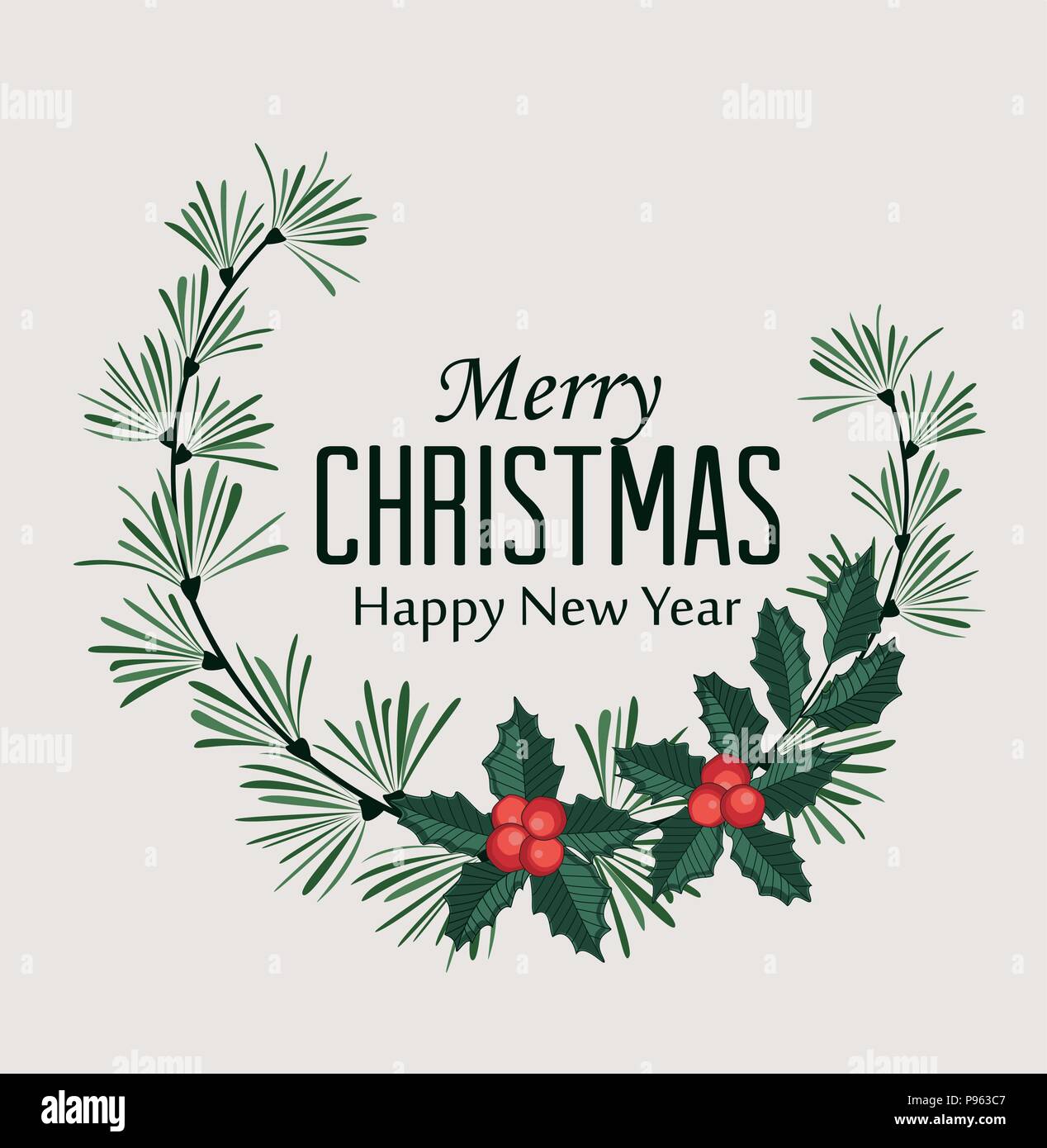 Vector illustration of Christmas frame with pine branches and mistletoe ...