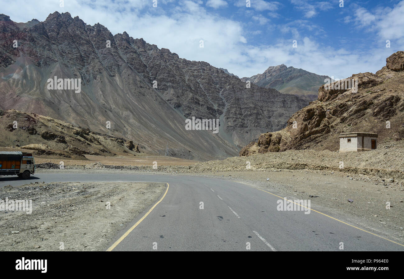 Mountain road in Leh, India. Leh is a town in the Indian state of Jammu