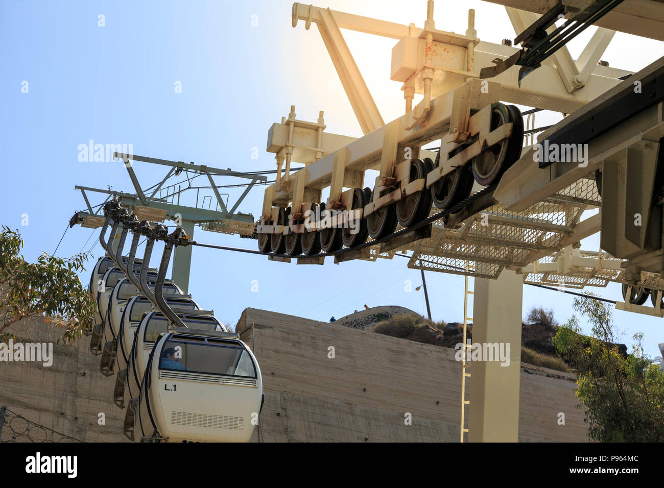 Lower station of cable of Fira carrying passenger from Fira to port of