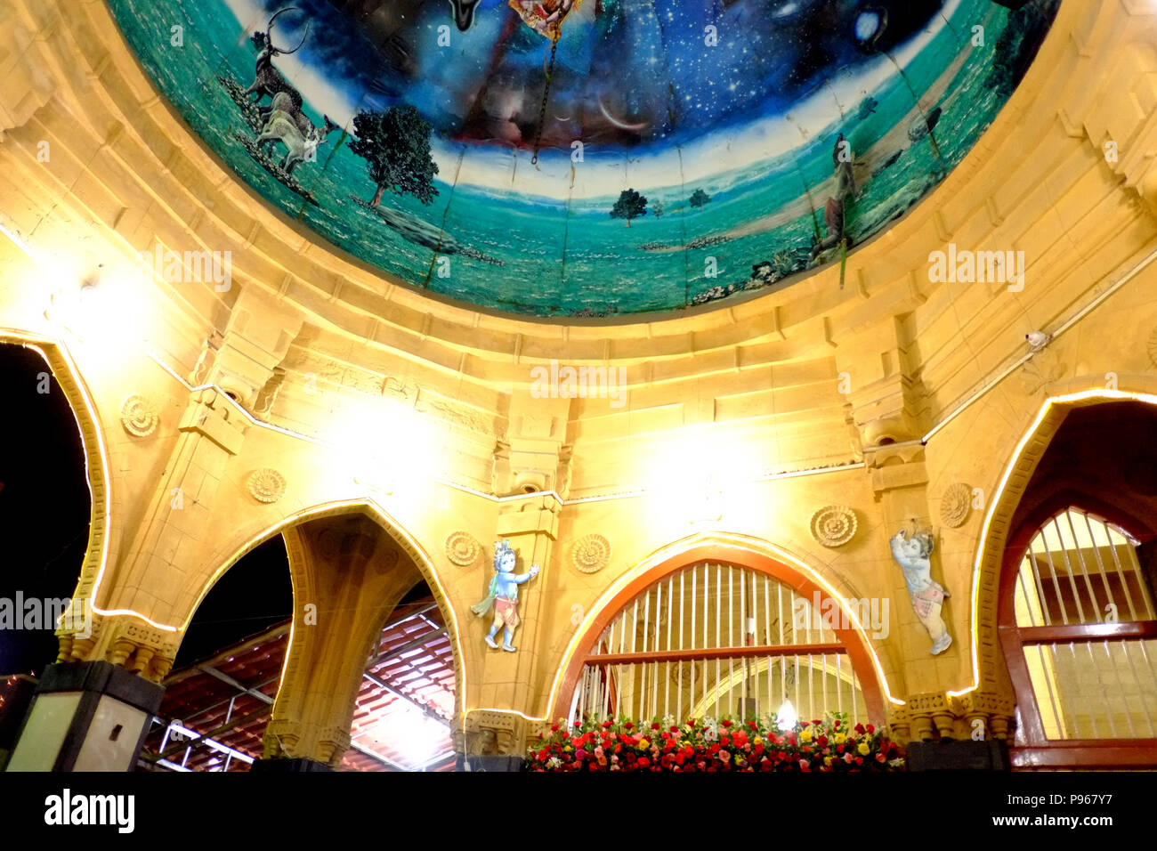 Hindu religious paintings and building view of The Swami Narayan Temple