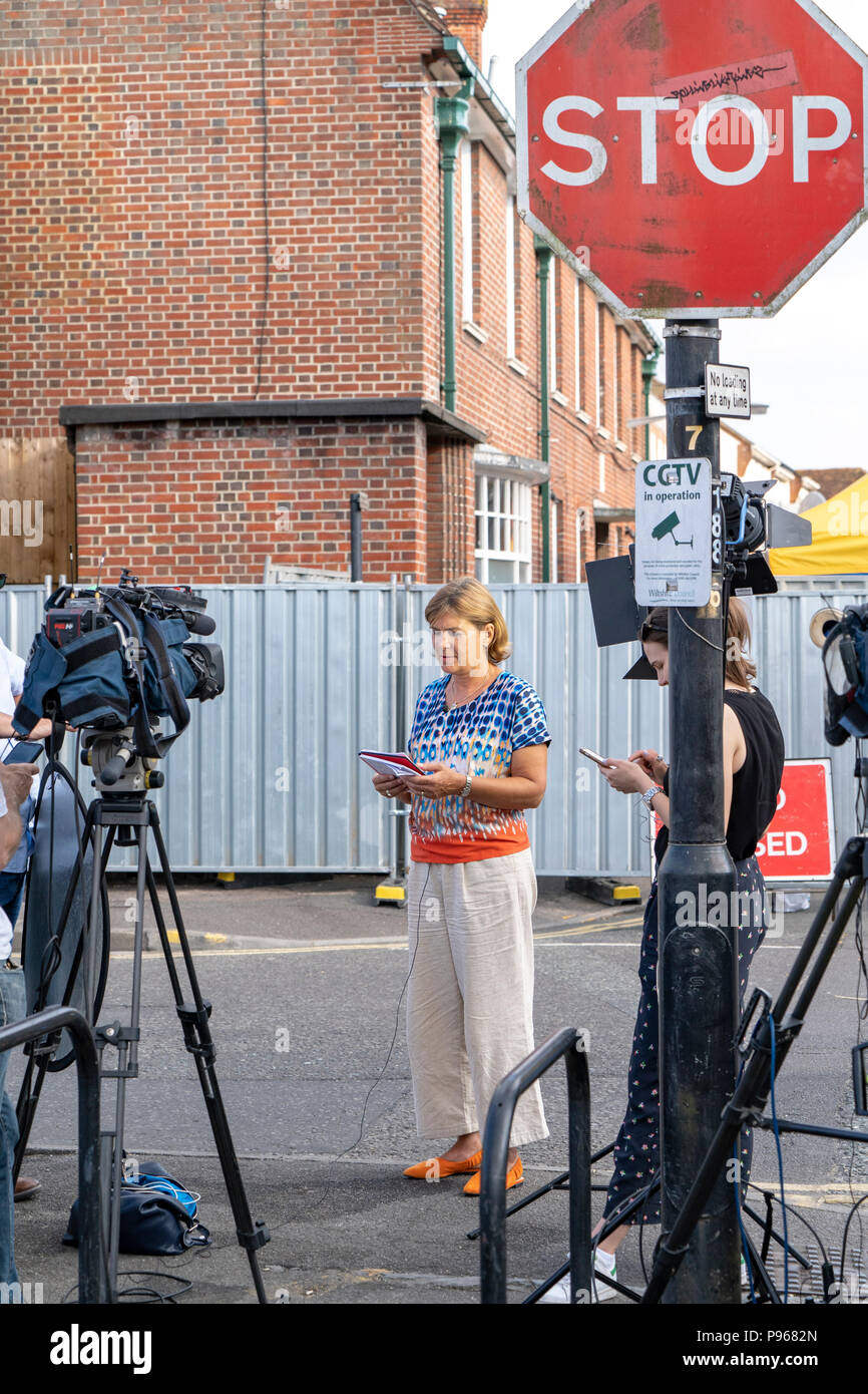 TV News reporter at Rollestone Street Salisbury Stock Photo