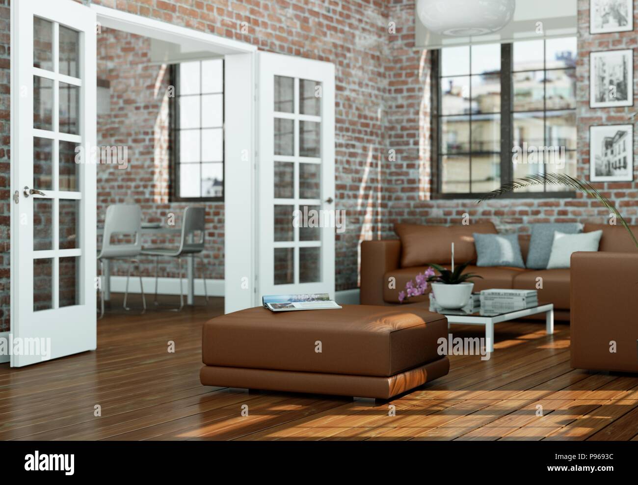 Image showcasing modern skandinavian interior design living room with stone wall Stock ...