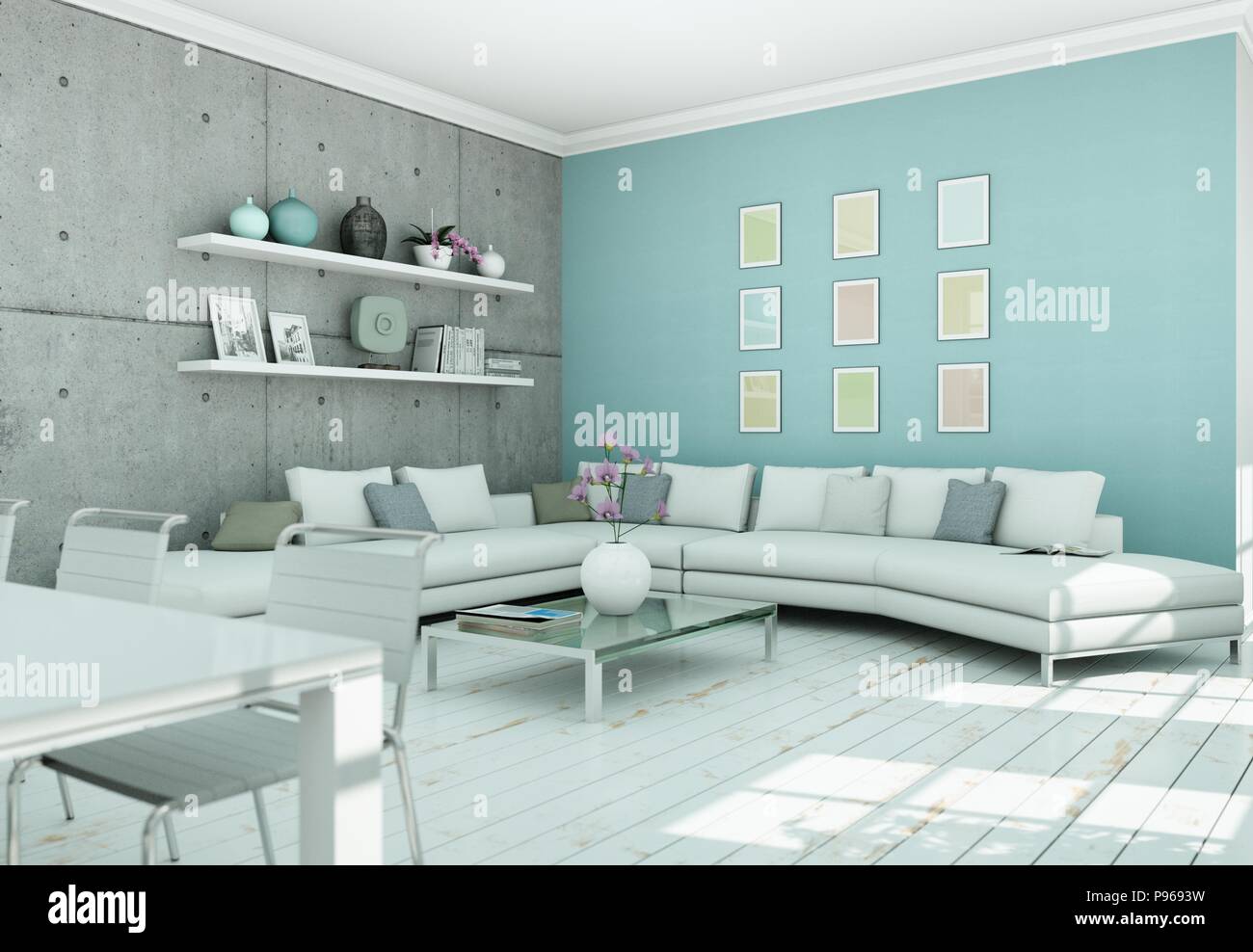 Picture of modern skandinavian interior design living room in white style Stock ...