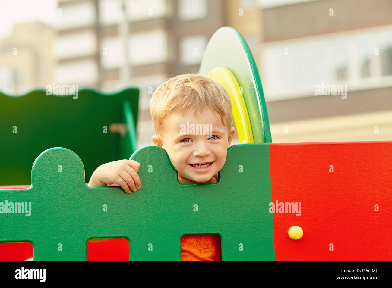 little boy on playground Stock Photo