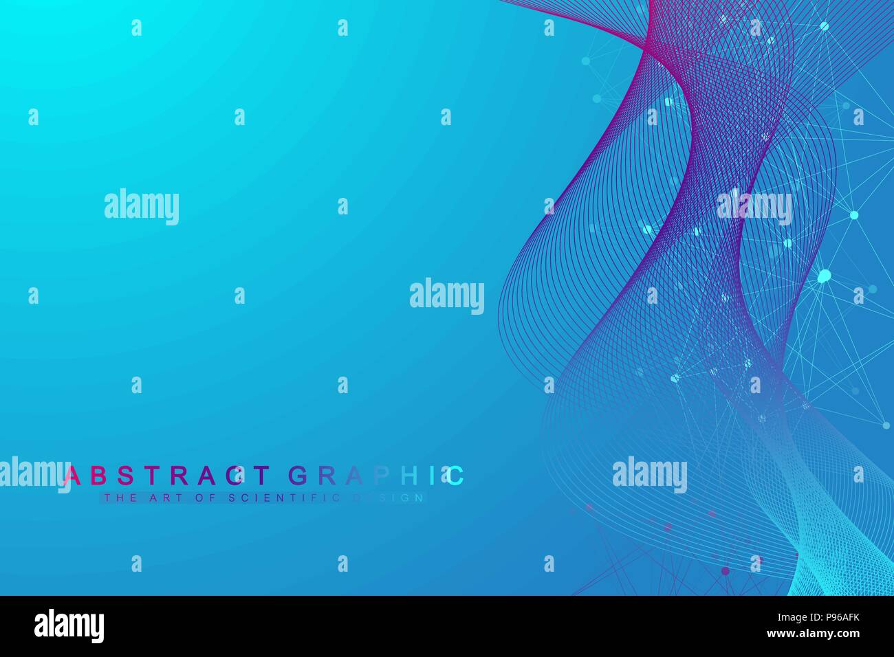 Geometric abstract background with connected lines and dots. Wave flow ...