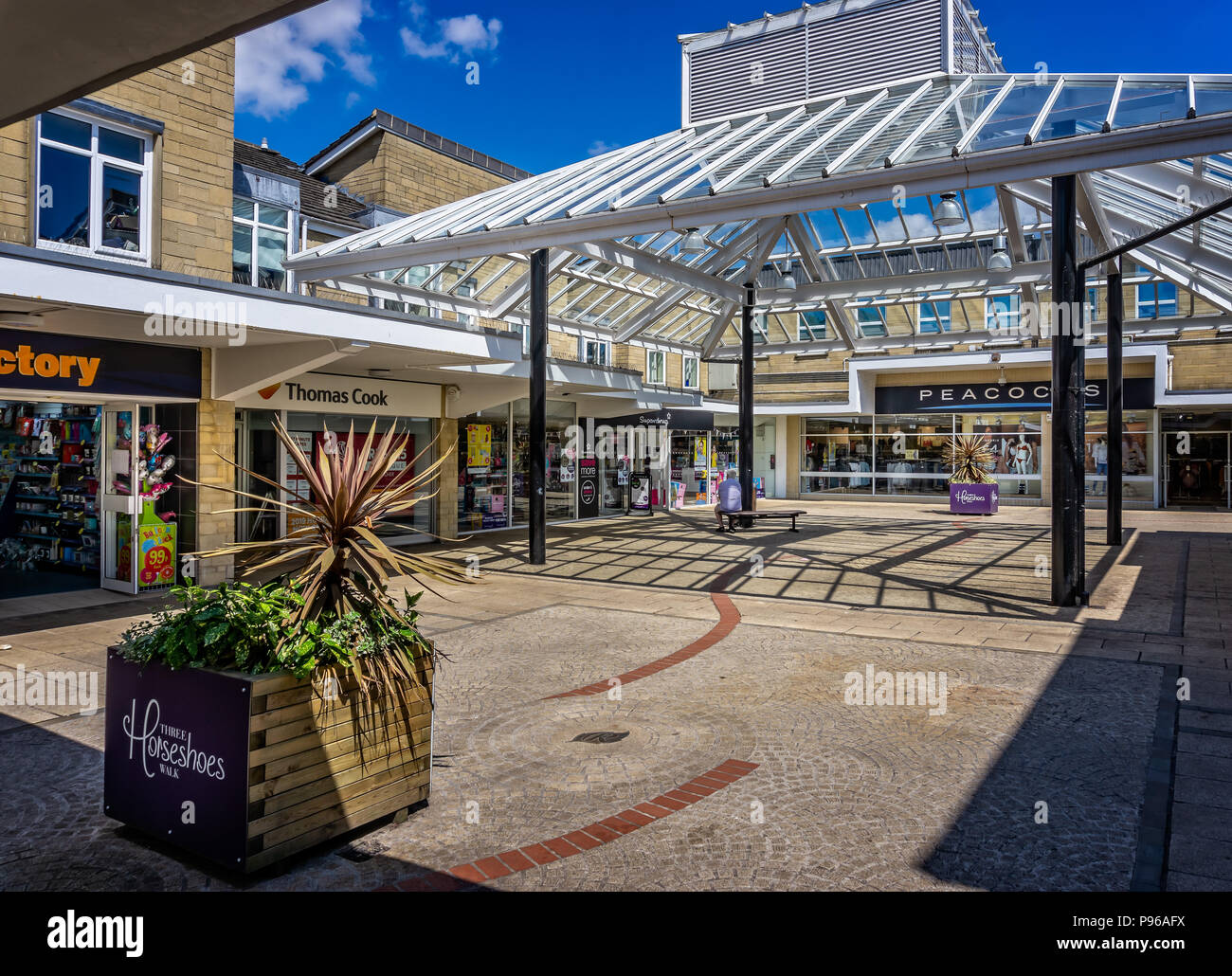 Three Horseshoes Walk Shopping Centre in Warminster, Wiltshire, UK taken on 15 July 2018 Stock Photo