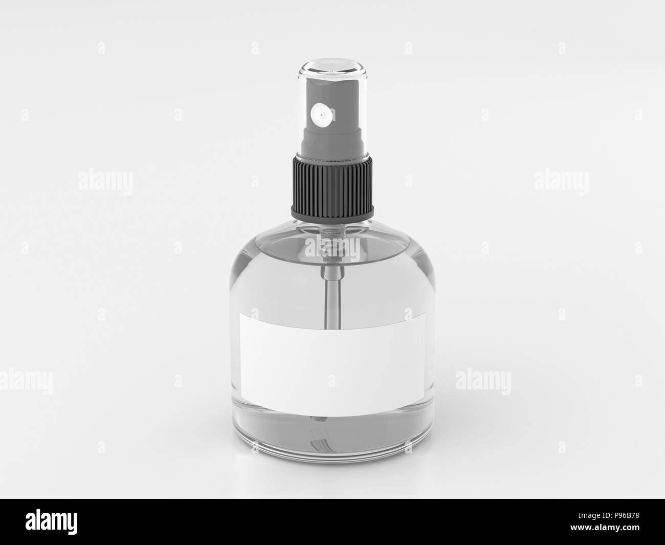 Perfume spray bottle with gray liquid isolated on white background. 3d