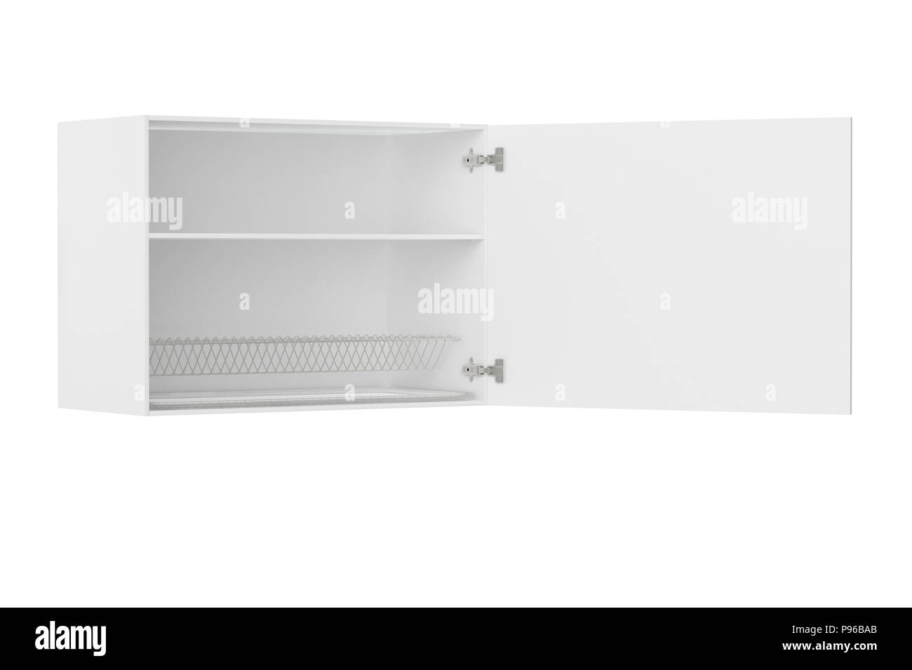 White kitchen wall cabinet with dish drainer isolated on white background. Include clipping path. 3d render Stock Photo