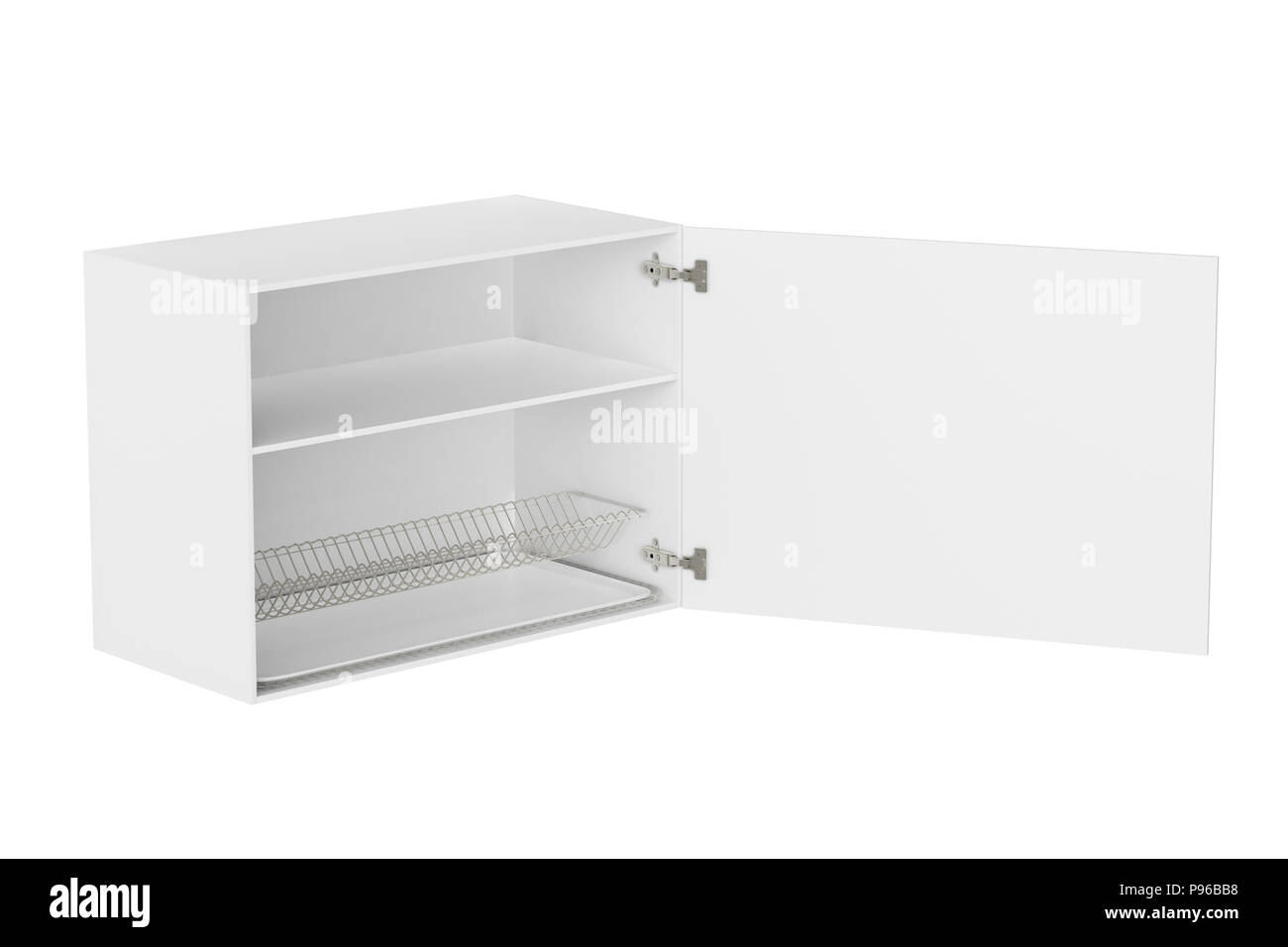 White kitchen wall cabinet with dish drainer isolated on white background. Include clipping path. 3d render Stock Photo