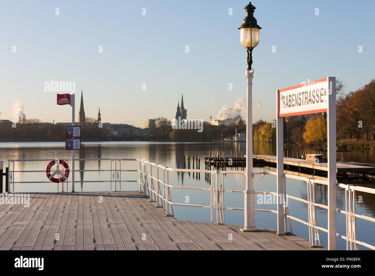 Landing stage at the outer alster lake in Hamburg Stock Photo