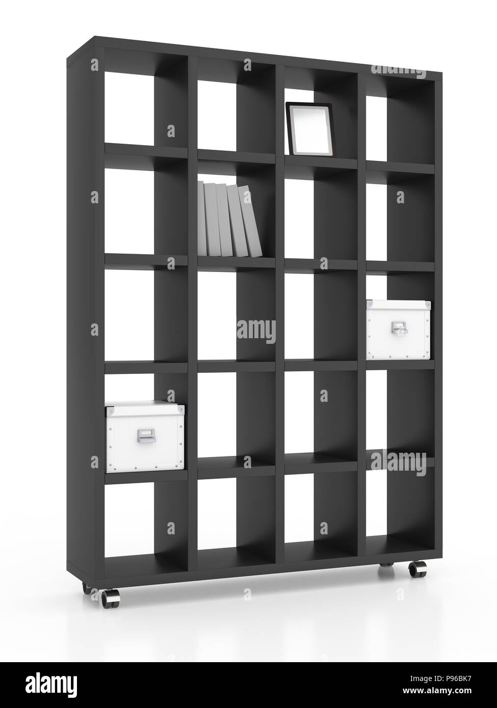Black book rack isolated on white background. Include clipping path. 3d