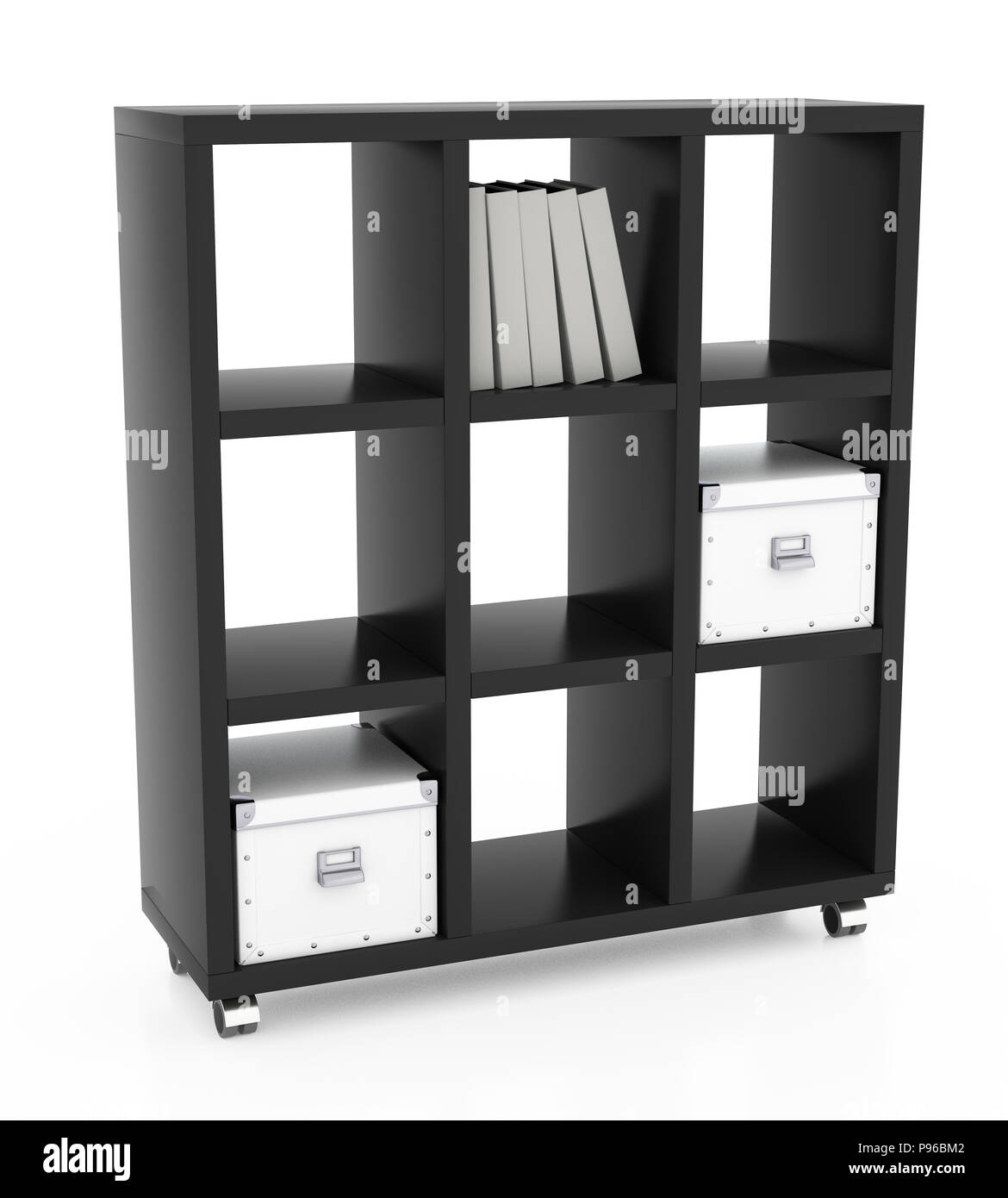 Black book rack isolated on white background. Include clipping path. 3d