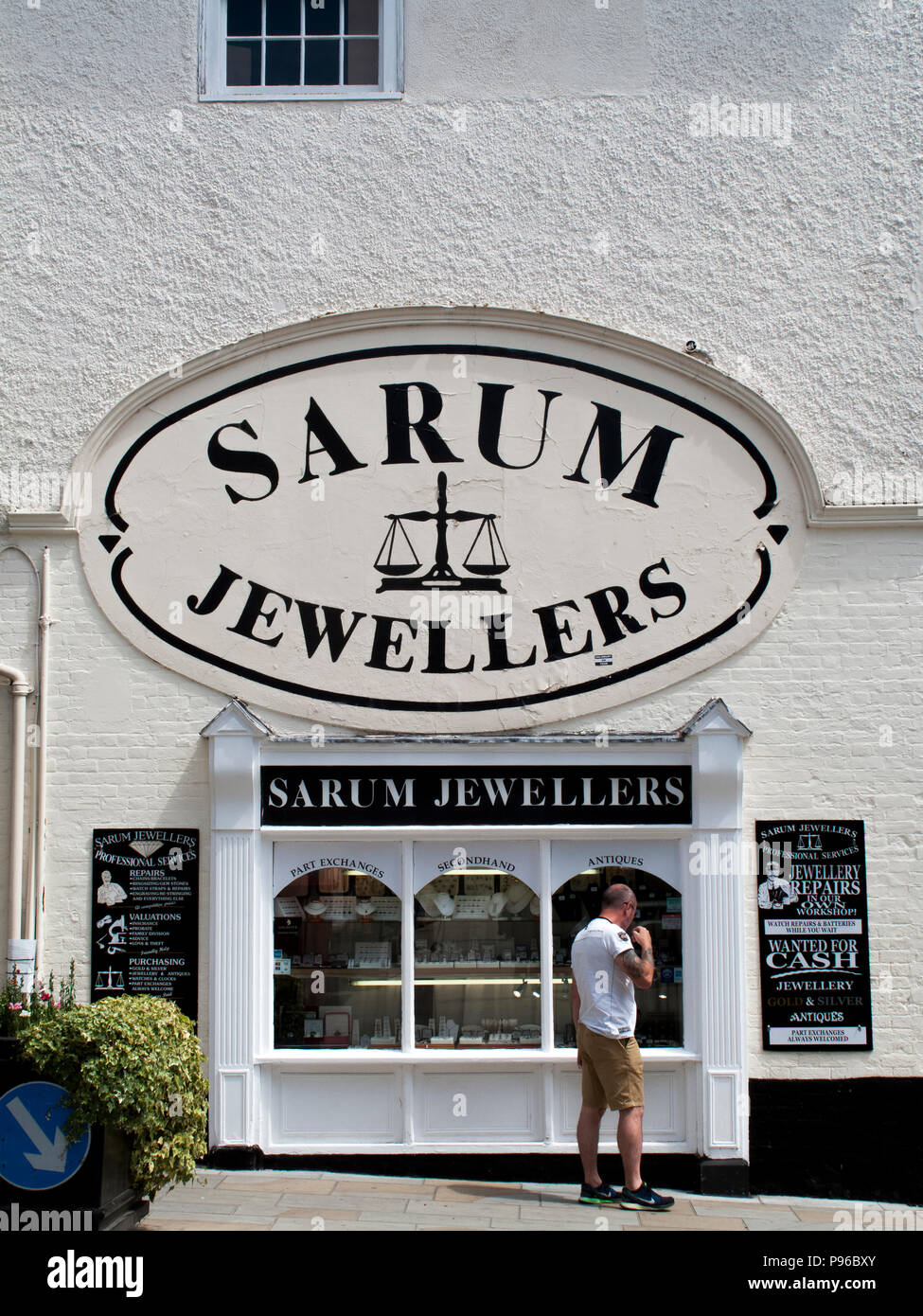Sarum jewellers Professional Services, repairs in their own workshop advertising board Stock Photo
