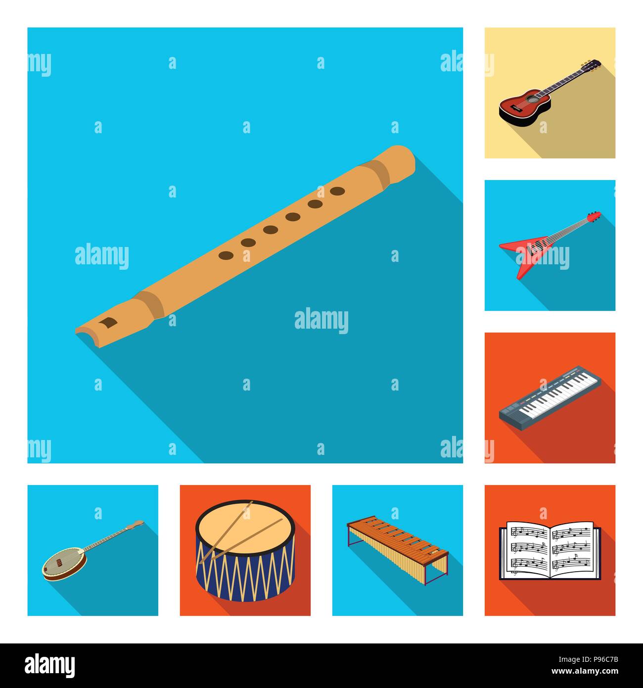 Musical instrument flat icons in set collection for design. String and