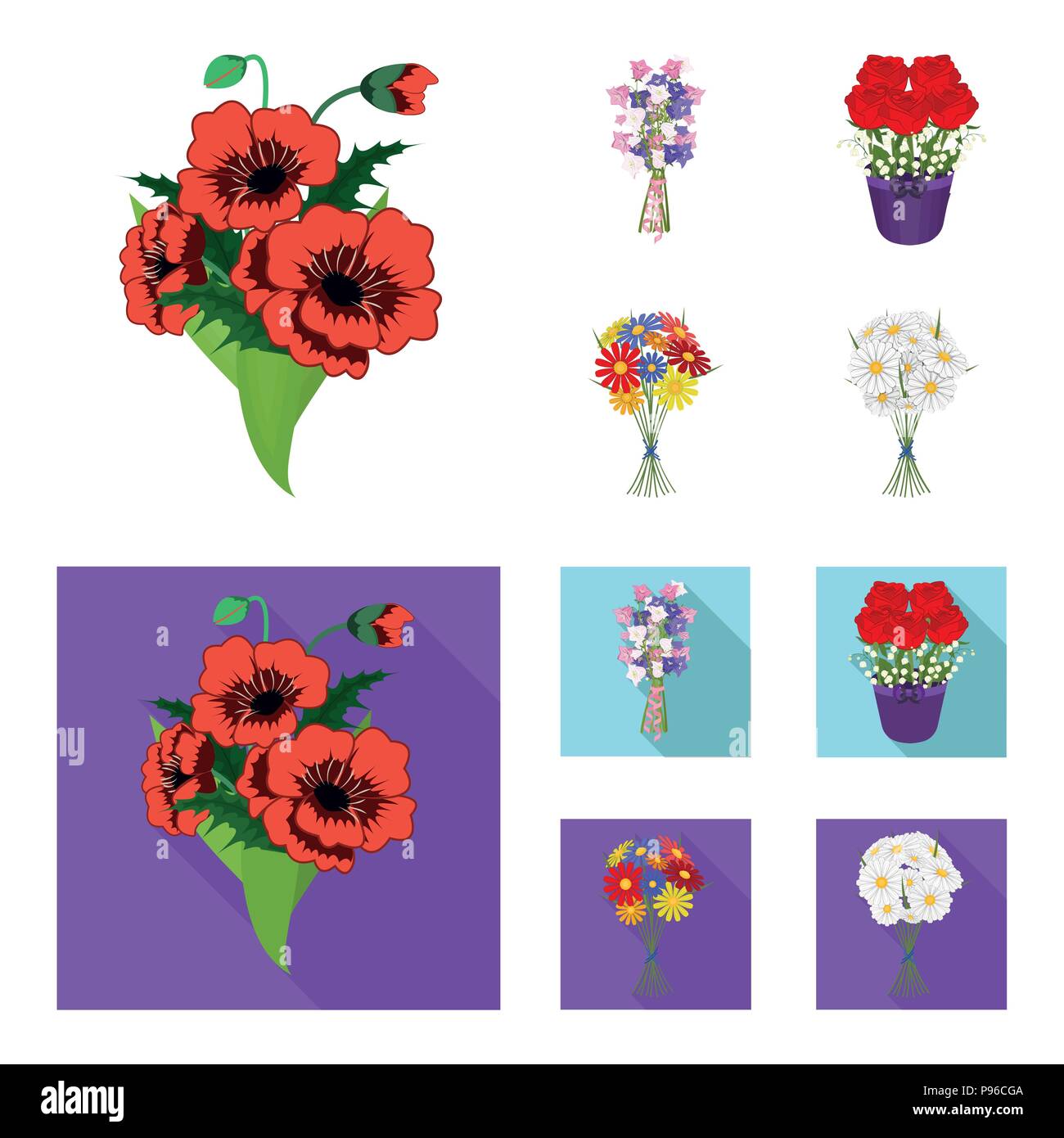 A bouquet of fresh flowers cartoon,flat icons in set collection for ...