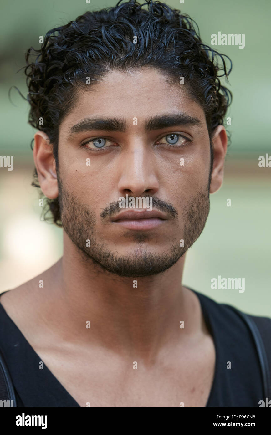 Milan June 18 Man With Blue Eyes And Black Hair Portrait