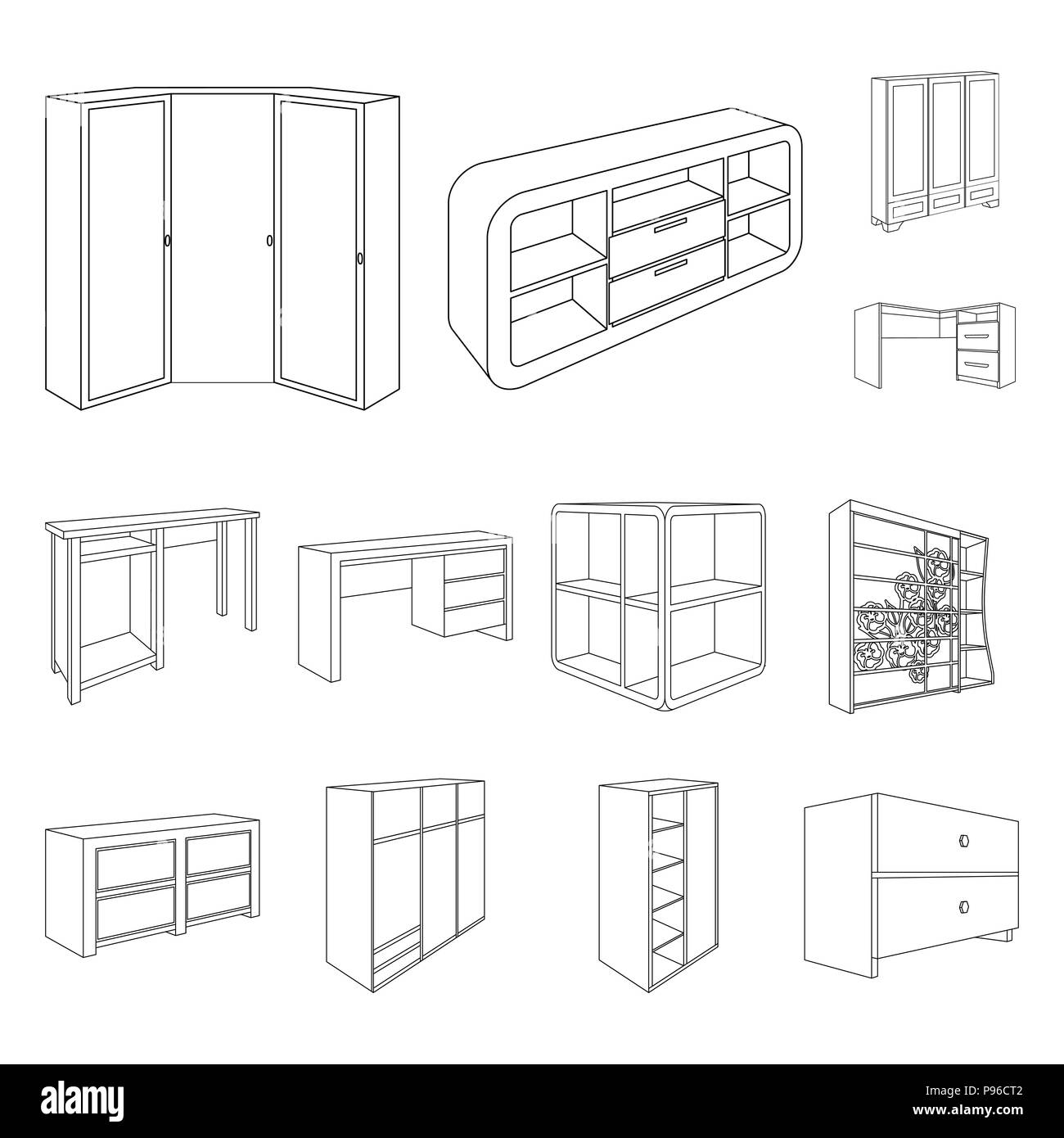 Bedroom Furniture Outline Icons In Set Collection For Design