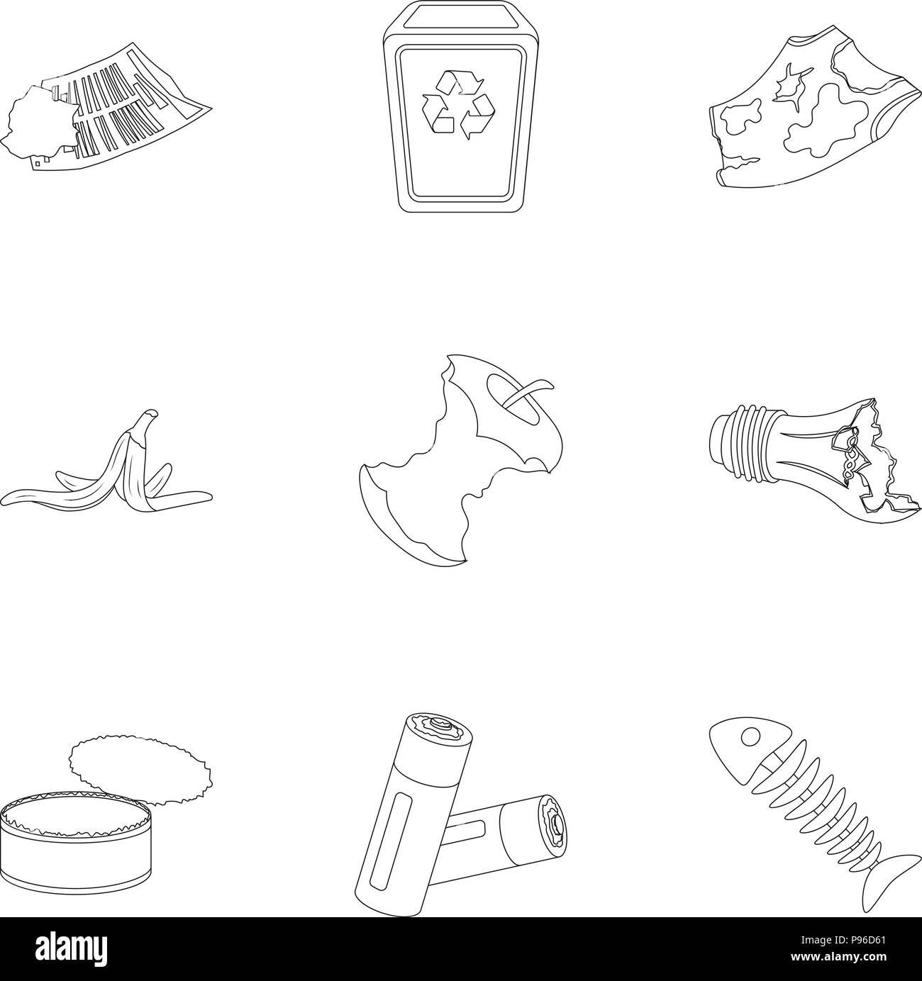 Trash and garbage set icons in outline design. Big collection of trash ...