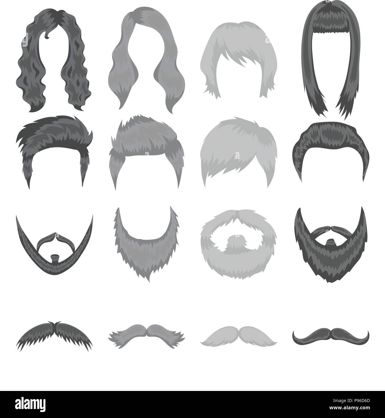 Mustache and beard, hairstyles monochrome icons in set collection for ...