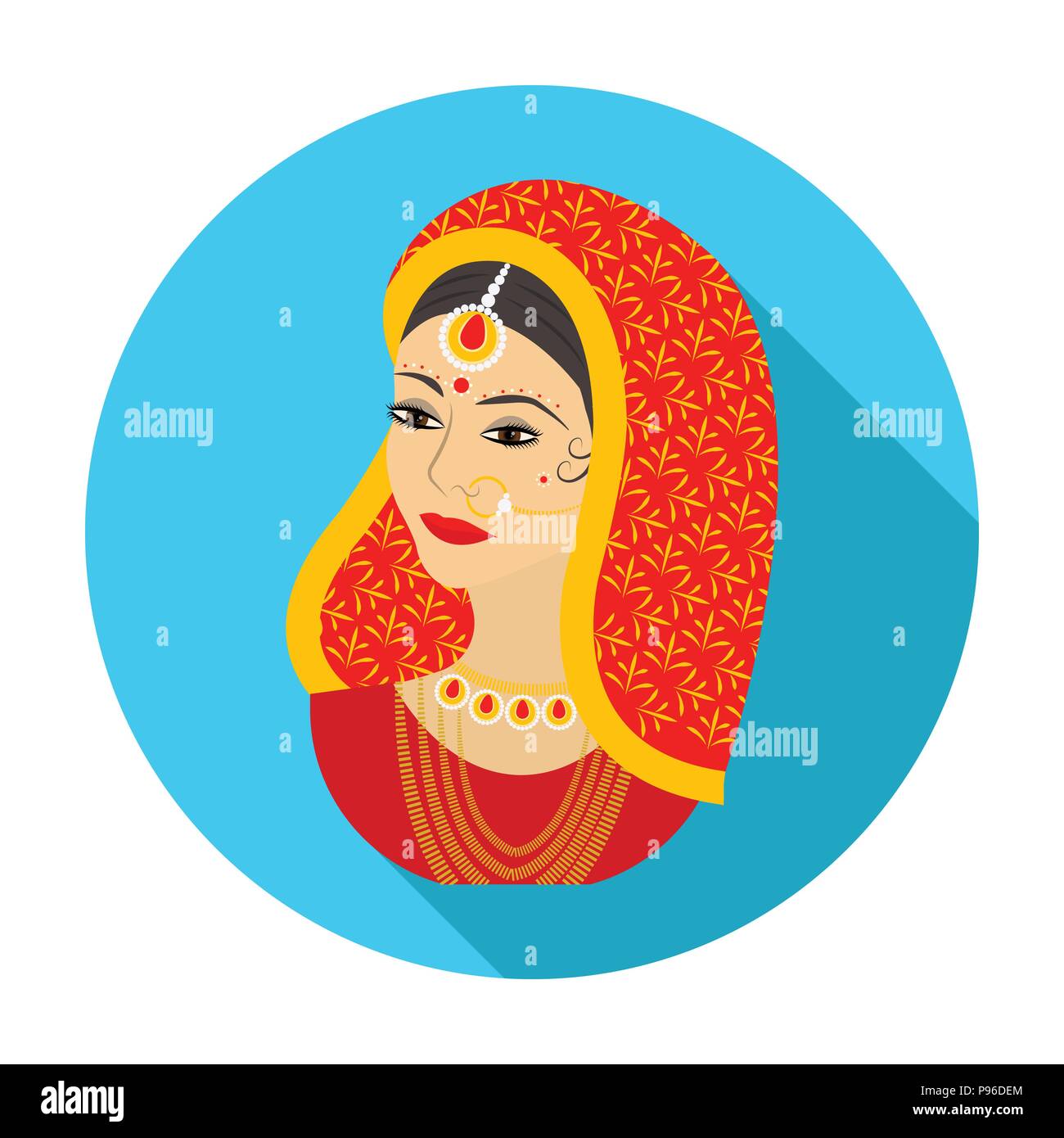 Indian woman icon in flat style isolated on white background. India symbol vector illustration. Stock Vector