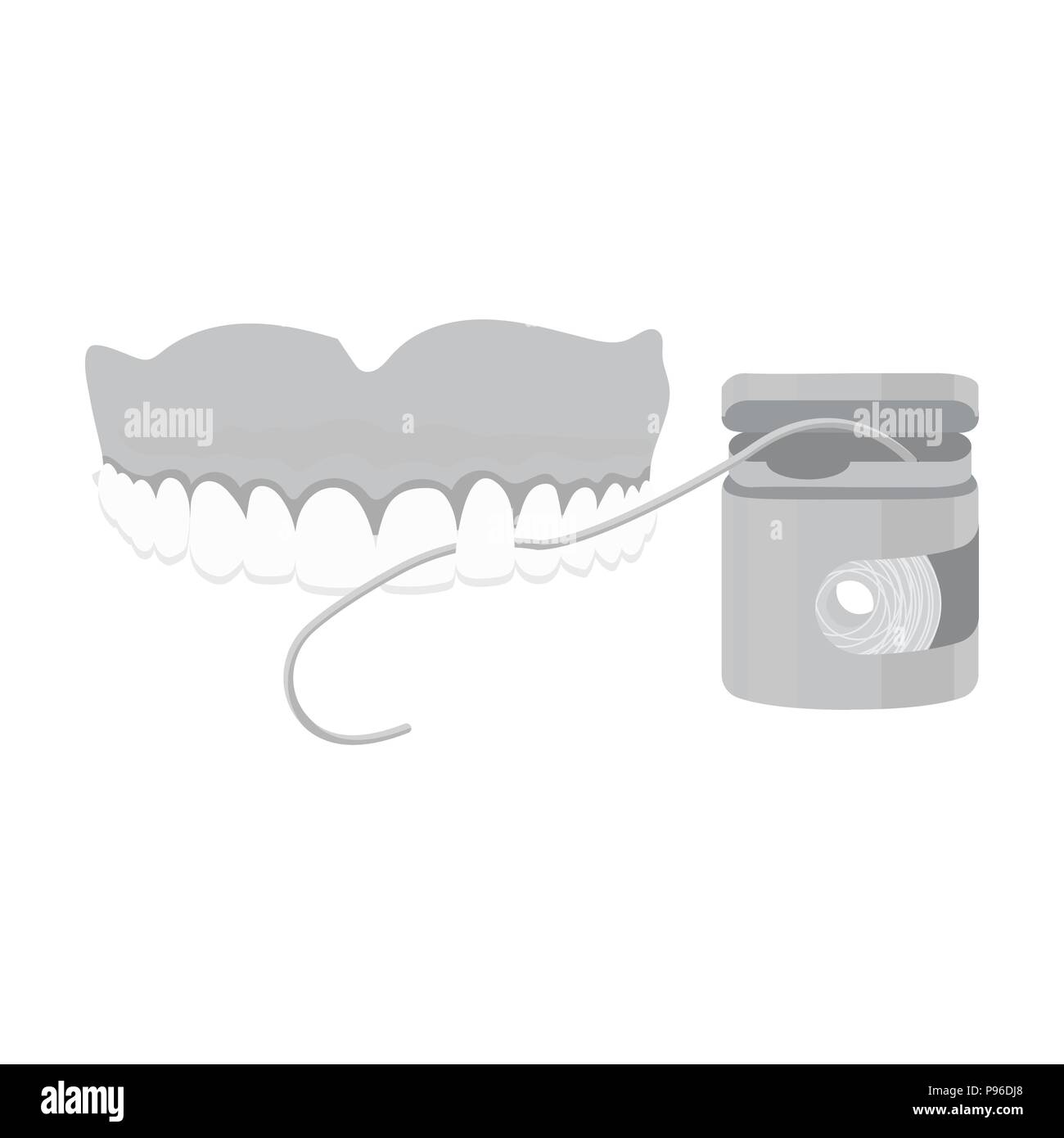 Cleaning the teeth with a Silk dental floss. Stomatology single icon in ...