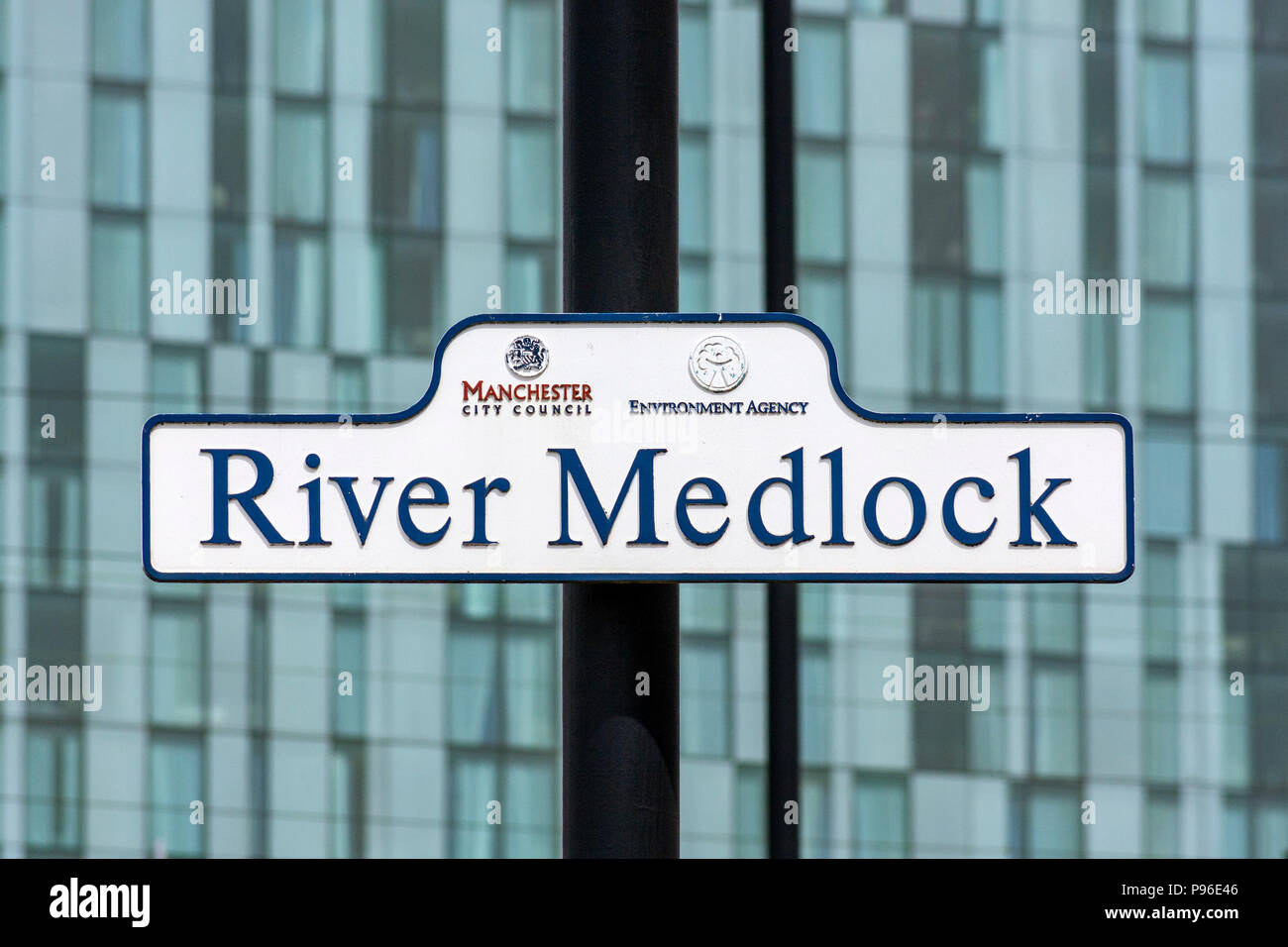 River Medlock Sign, Manchester Stock Photo