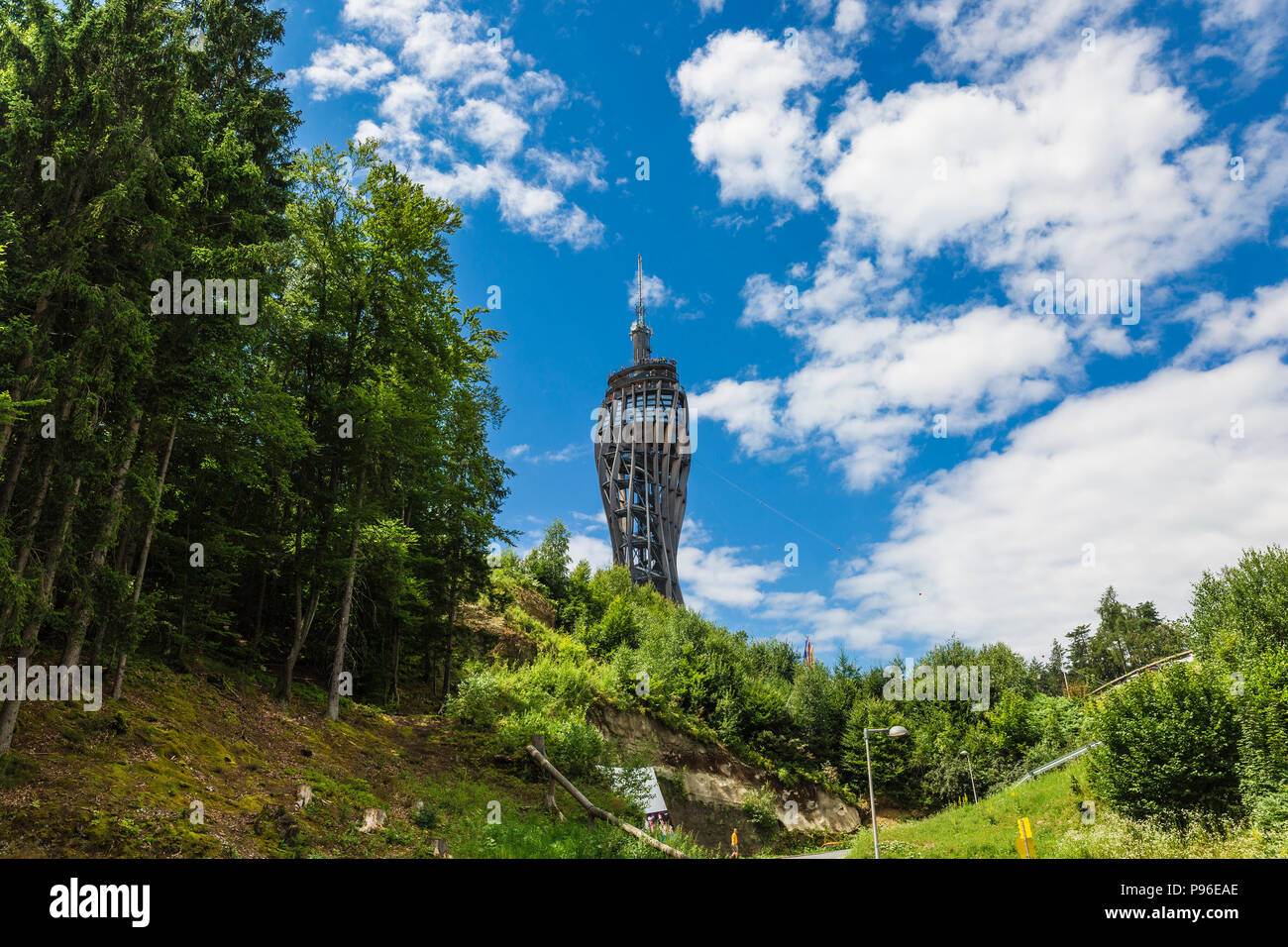 Austria, Carinthia, Observation tower Pyramidenkogel at Woerthersee Stock Photo