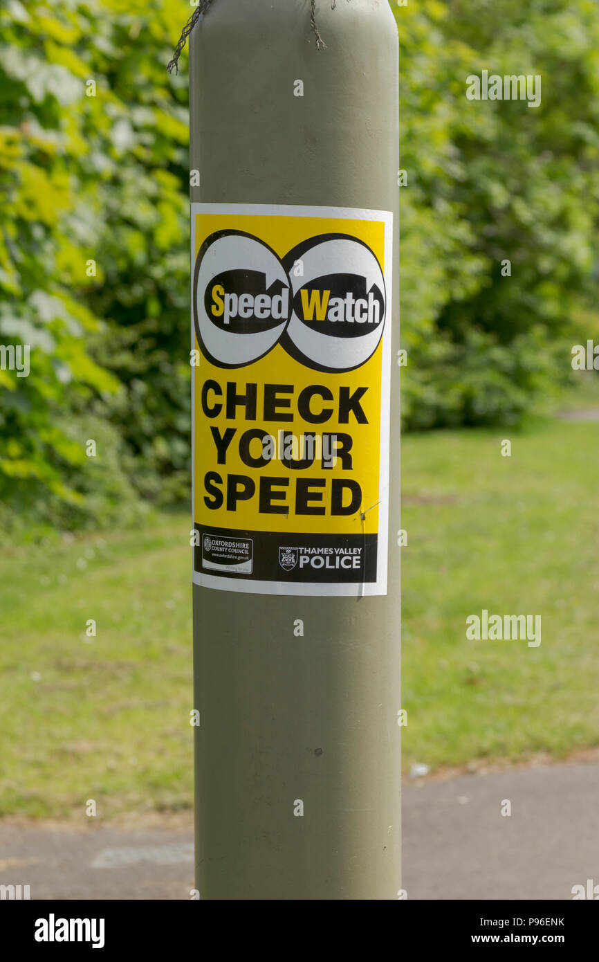 Check your speed sign, Oxfordshire UK. 13th May 2018. UK Weather: Check your speed sign, Carterton West Oxfordshire,  on the streets of Oxfordshire. Stock Photo