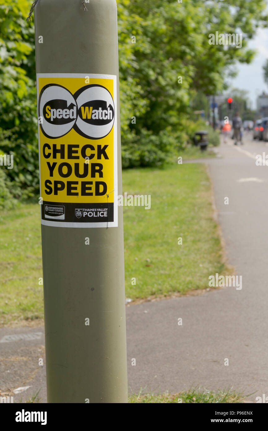 Check your speed sign, Oxfordshire UK. 13th May 2018. UK Weather: Check your speed sign, Carterton West Oxfordshire,  on the streets of Oxfordshire. Stock Photo