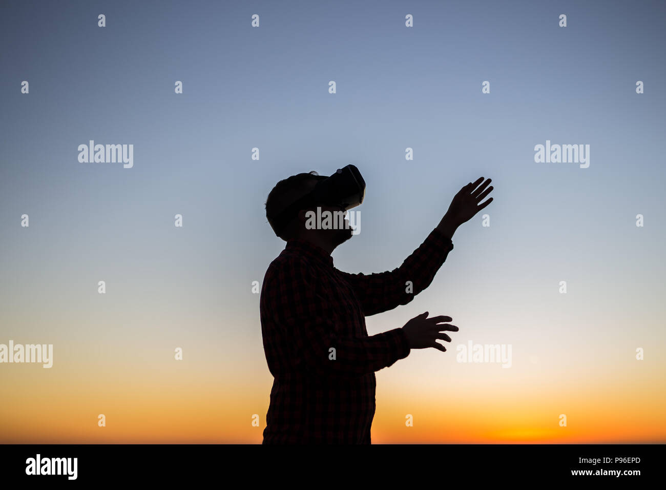 Man wearing virtual reality goggles. Dreams come true Stock Photo - Alamy
