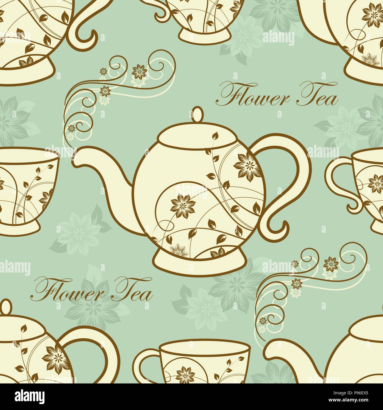 Seamless pattern with teapots and cups Stock Vector