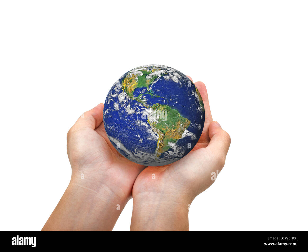 Earth planet in female hand isolated on white - Elements of this image ...