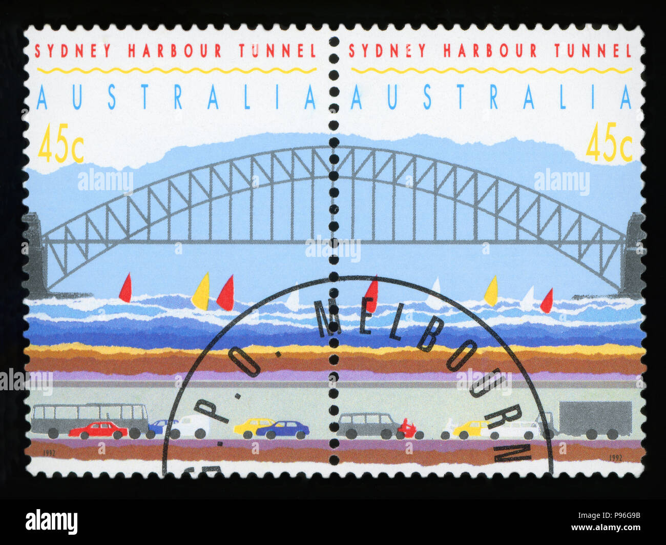 AUSTRALIA CIRCA 1992 a set of two stamps printed by AUSTRALIA shows Sydney Harbor Bridge and