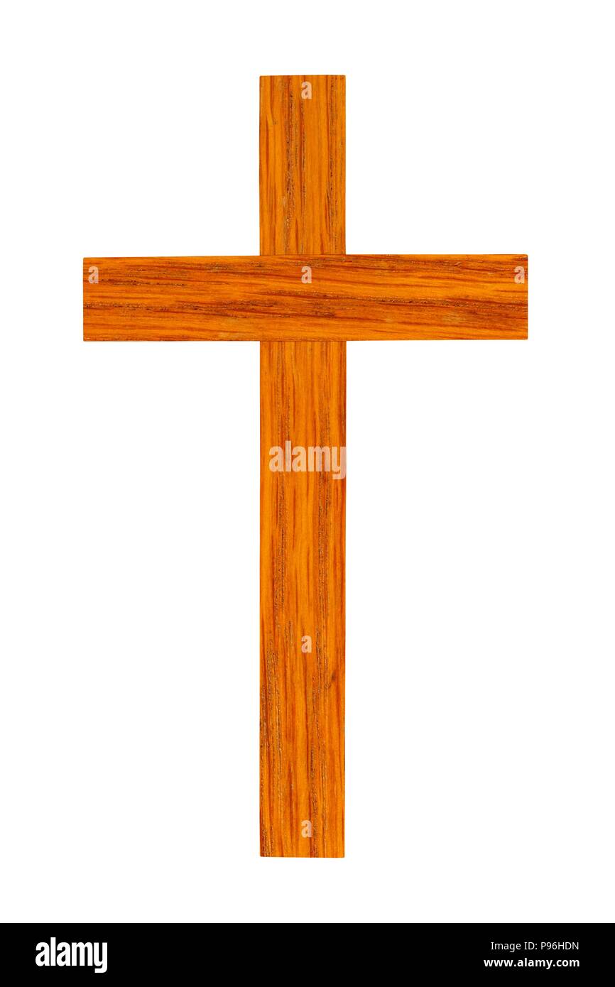 Small woden cross isolated on white background Stock Photo