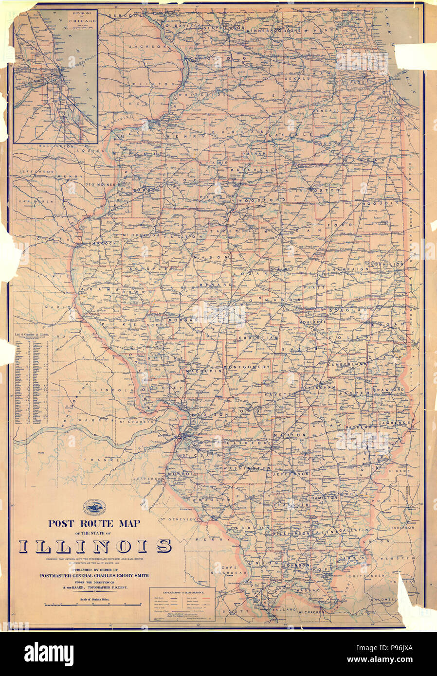 Vintage illinois map post route hires stock photography and images Alamy
