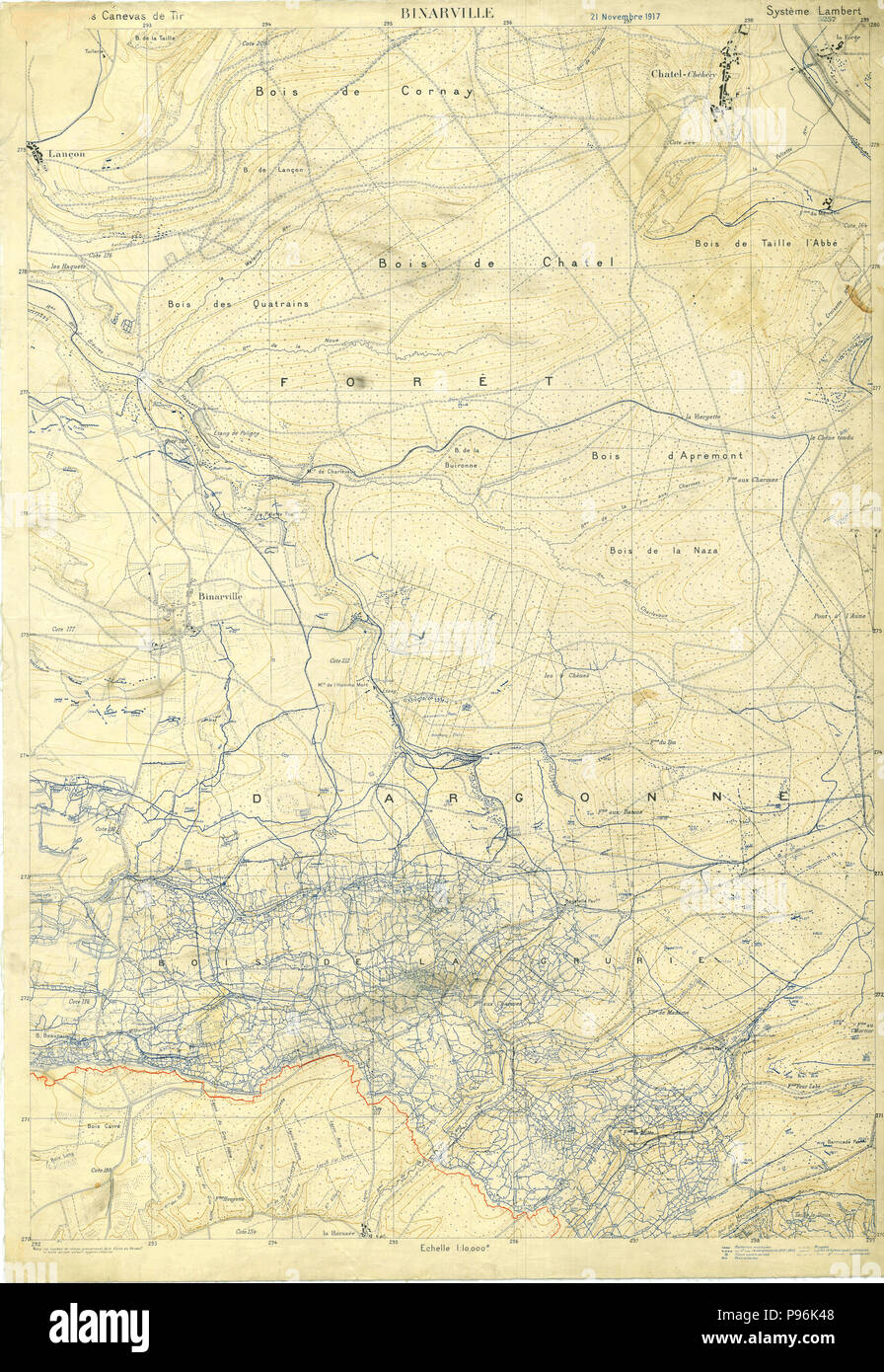 World War I Map - Trench Map for Binarville, France November 21, 1917 Stock Photo