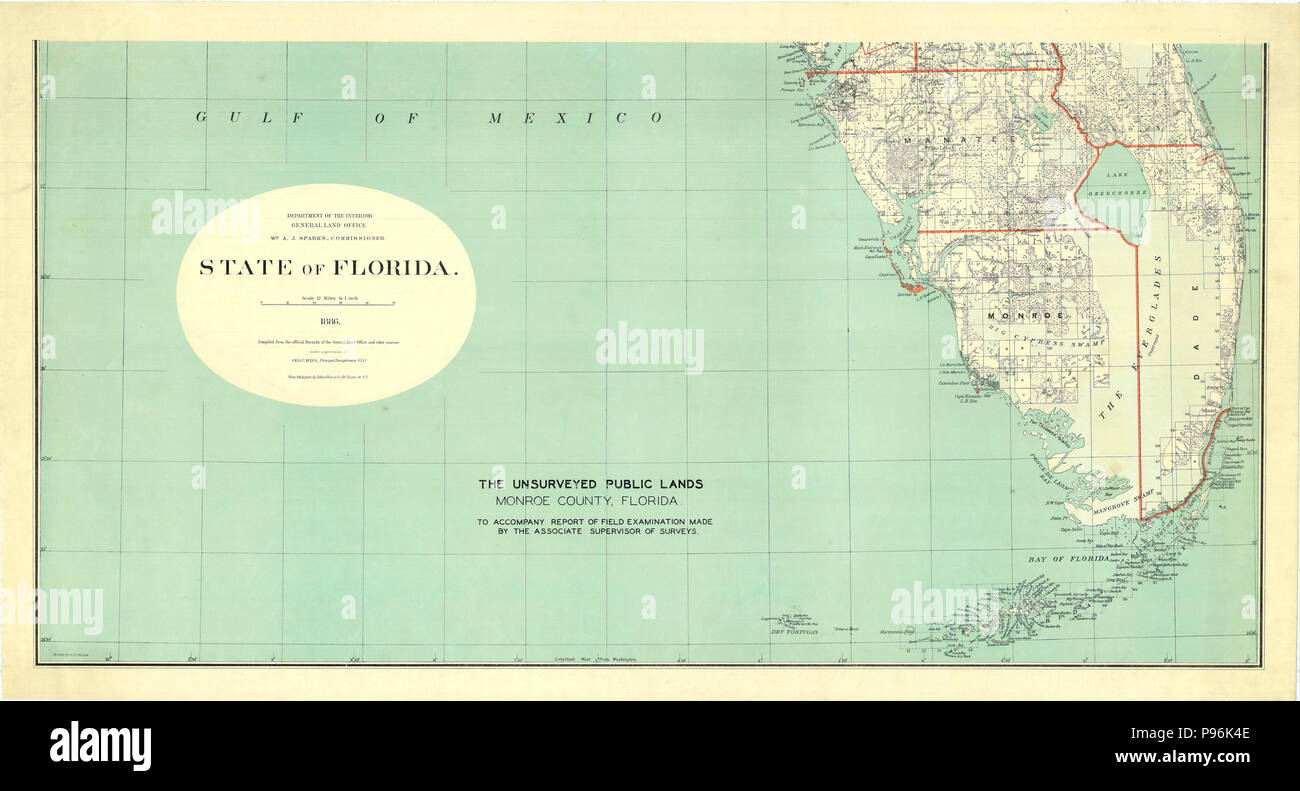 Unsurveyed Public Lands, Monroe County, FL 1886 Stock Photo