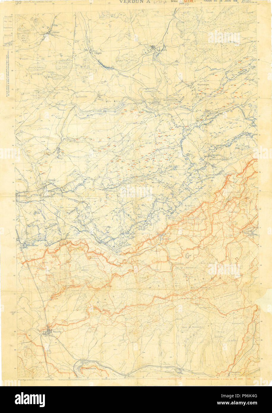WW I Map - Verdun A Trench Map June 24, 1918 Stock Photo