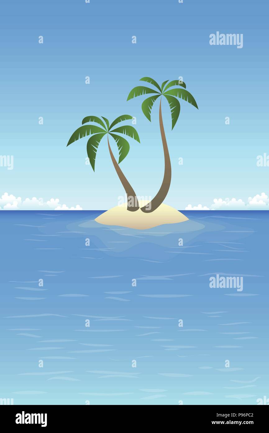 Summer background - sandy island in the ocean with palms Stock Vector