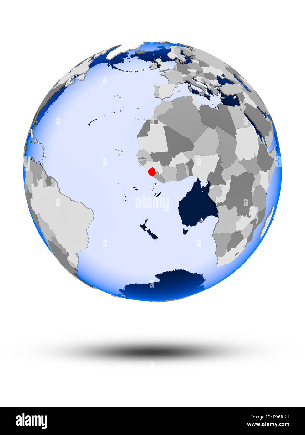 Sierra Leone on political globe with shadow and translucent oceans ...