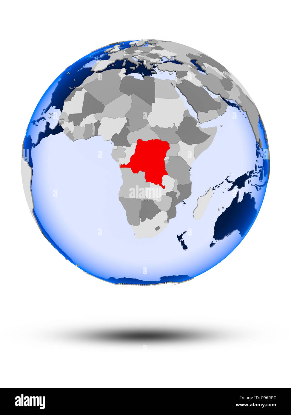 Democratic Republic of Congo on political globe with shadow and ...